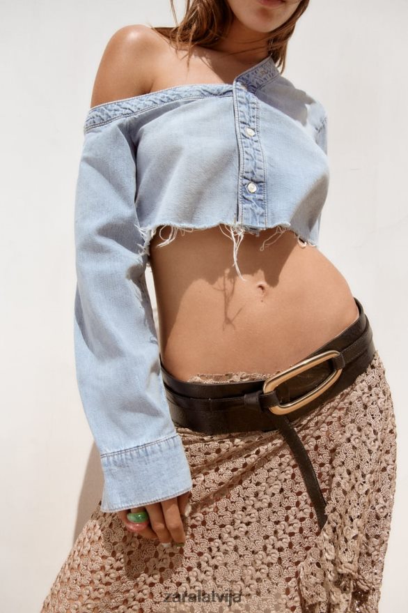 trf asimetrisks džinsa krekls sievietes Zara zils 6ZTV40452 apģērbs