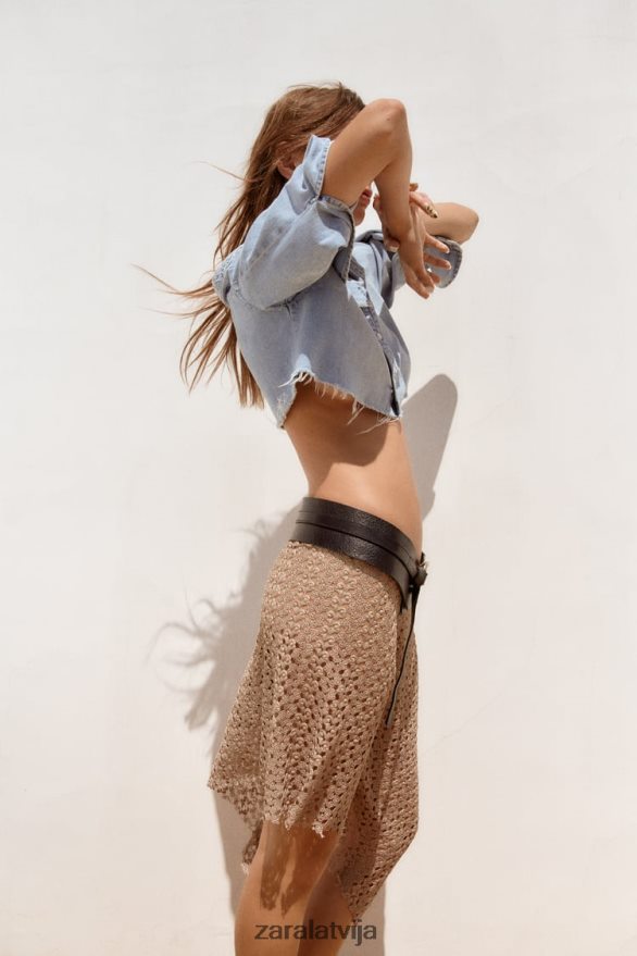 trf asimetrisks džinsa krekls sievietes Zara zils 6ZTV40452 apģērbs