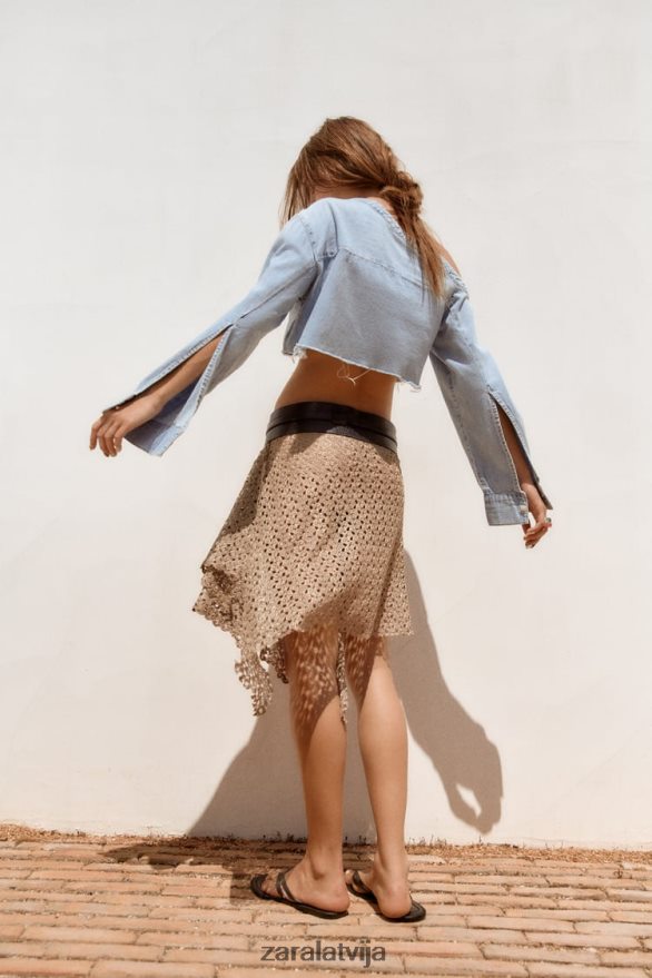 trf asimetrisks džinsa krekls sievietes Zara zils 6ZTV40452 apģērbs