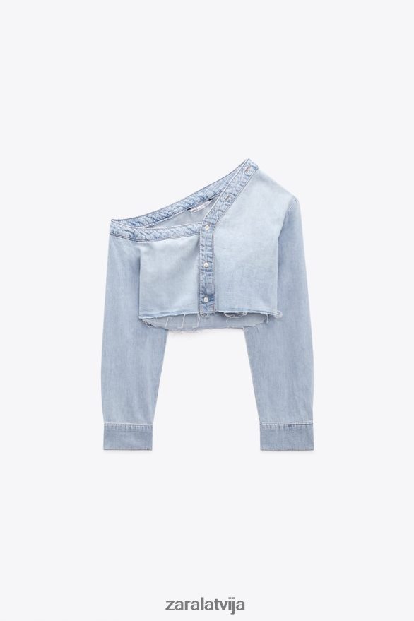 trf asimetrisks džinsa krekls sievietes Zara zils 6ZTV40452 apģērbs