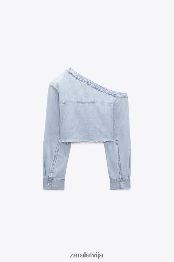 trf asimetrisks džinsa krekls sievietes Zara zils 6ZTV40452 apģērbs