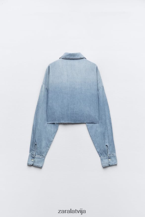 trf īss džinsa krekls sievietes Zara zils 6ZTV40409 apģērbs