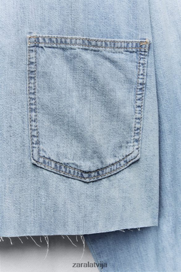 trf īss džinsa krekls sievietes Zara zils 6ZTV40409 apģērbs