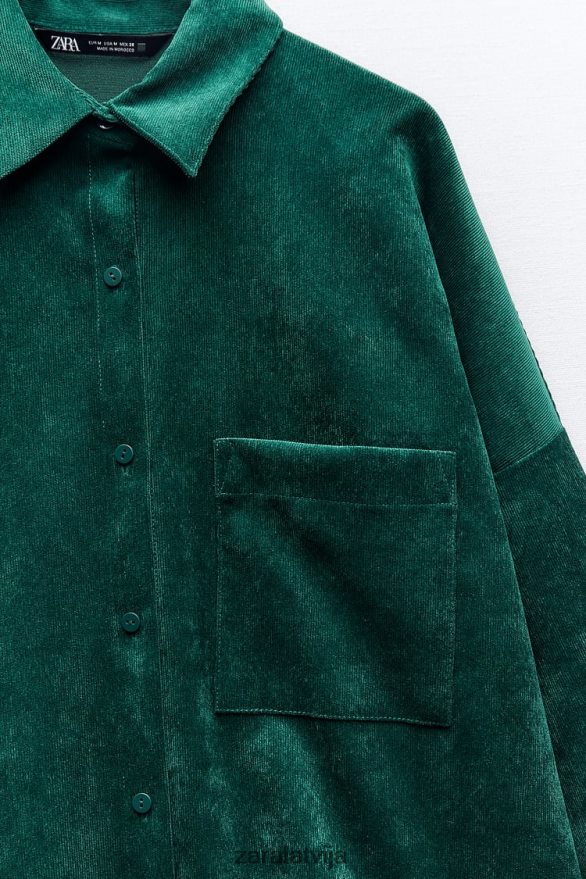 velveta lielizmēra krekls ar smalkām sienām sievietes Zara zaļš 6ZTV40300 apģērbs