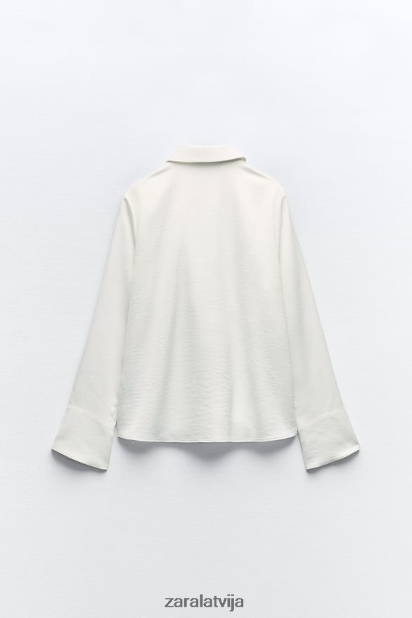 volānveida blūze ar dārgakmeņu pogām sievietes Zara balts 6ZTV40311 apģērbs