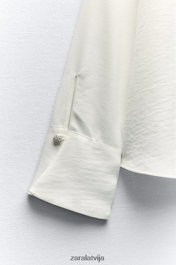 volānveida blūze ar dārgakmeņu pogām sievietes Zara balts 6ZTV40311 apģērbs