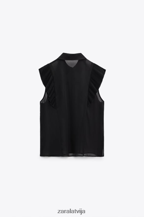 volānveida puscaurspīdīgs tops sievietes Zara melns 6ZTV40413 apģērbs