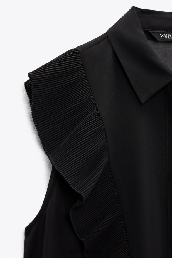 volānveida puscaurspīdīgs tops sievietes Zara melns 6ZTV40413 apģērbs