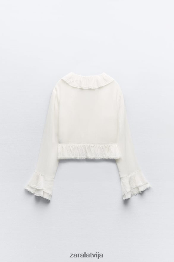 volānveida tekstūras blūze sievietes Zara ekru 6ZTV40364 apģērbs