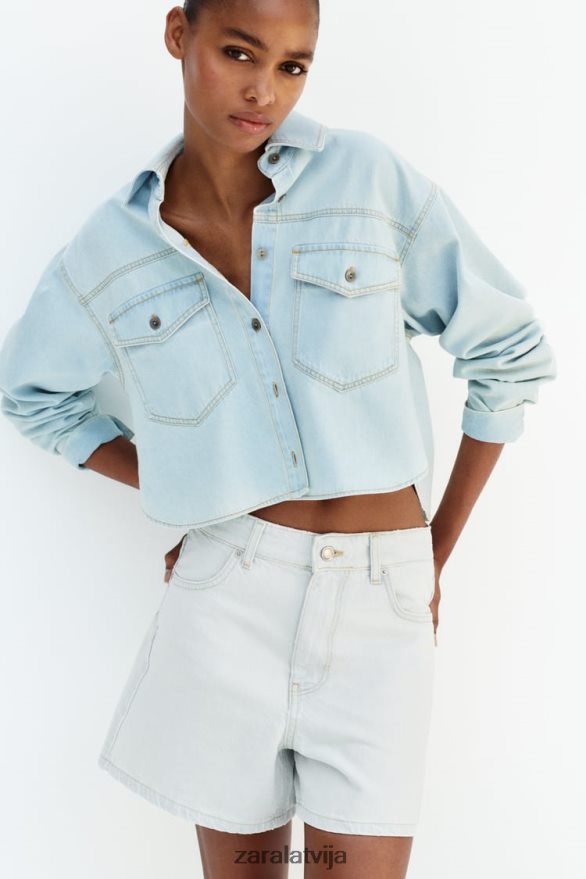 z1975 apgriezts džinsa krekls sievietes Zara gaiši zils 6ZTV40408 apģērbs