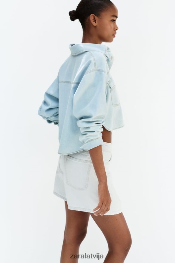 z1975 apgriezts džinsa krekls sievietes Zara gaiši zils 6ZTV40408 apģērbs