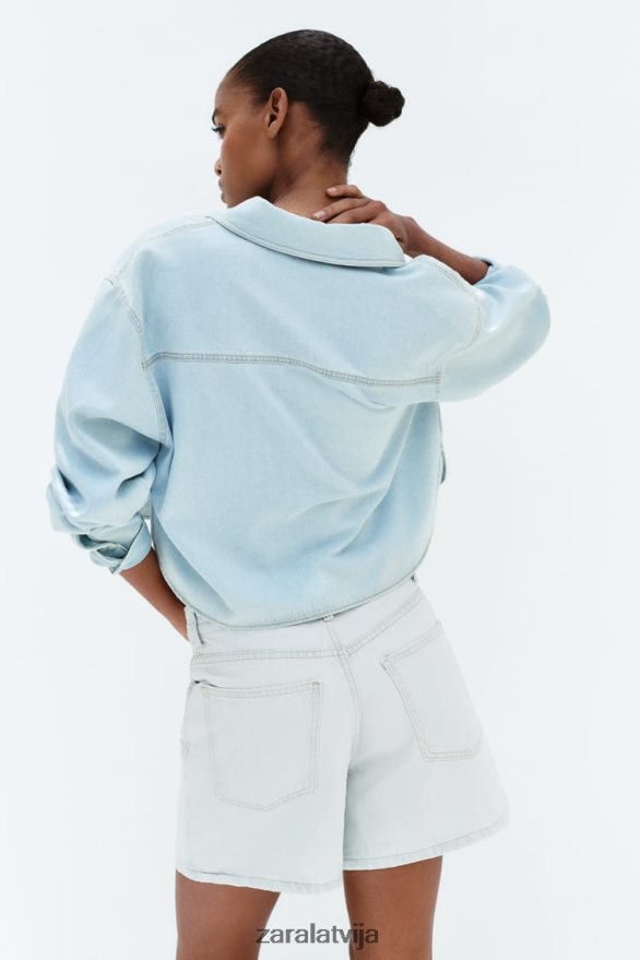 z1975 apgriezts džinsa krekls sievietes Zara gaiši zils 6ZTV40408 apģērbs