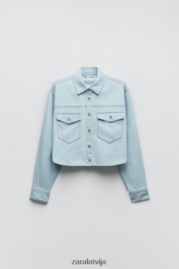 z1975 apgriezts džinsa krekls sievietes Zara gaiši zils 6ZTV40408 apģērbs