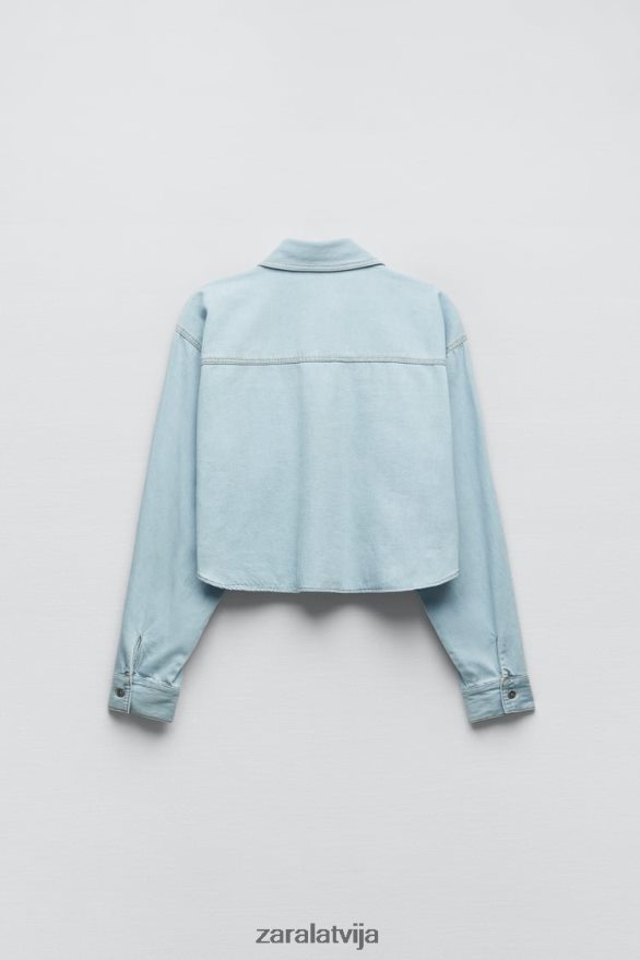 z1975 apgriezts džinsa krekls sievietes Zara gaiši zils 6ZTV40408 apģērbs