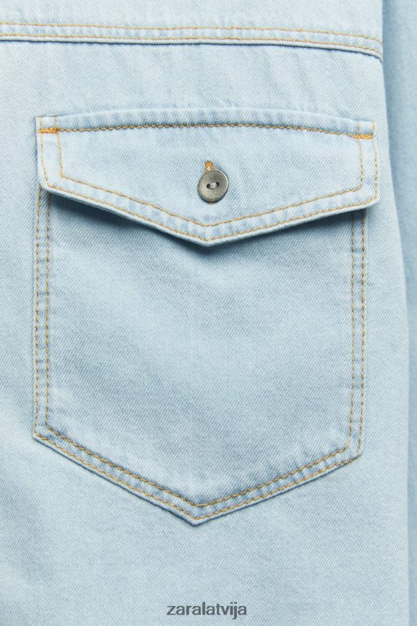 z1975 apgriezts džinsa krekls sievietes Zara gaiši zils 6ZTV40408 apģērbs