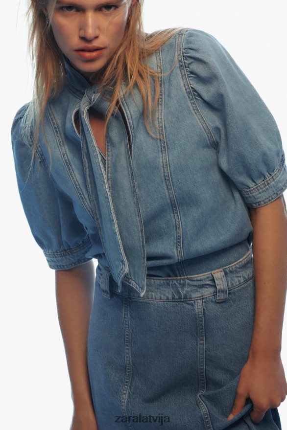 z1975 piesieta džinsa blūze sievietes Zara vidus zils 6ZTV40366 apģērbs
