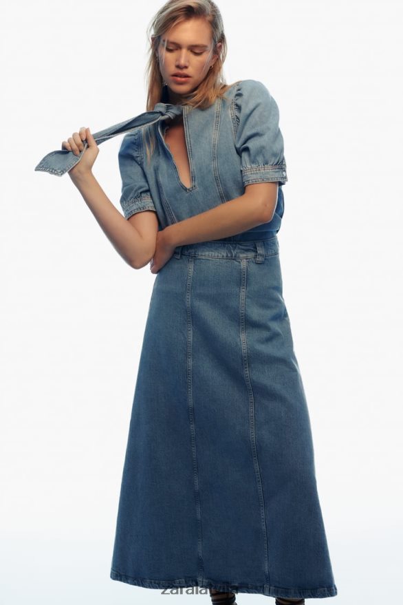 z1975 piesieta džinsa blūze sievietes Zara vidus zils 6ZTV40366 apģērbs