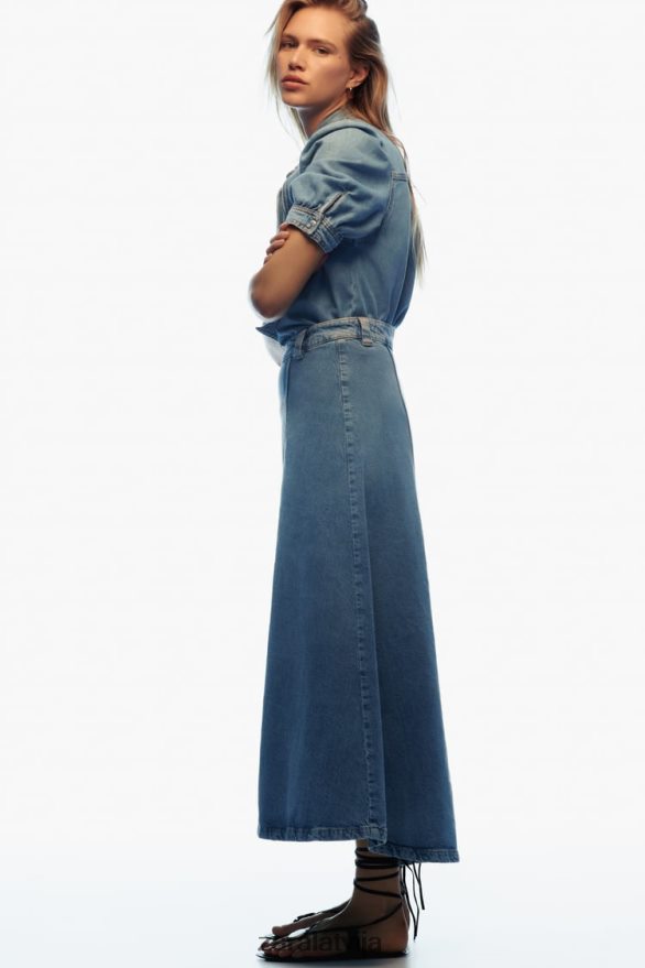 z1975 piesieta džinsa blūze sievietes Zara vidus zils 6ZTV40366 apģērbs