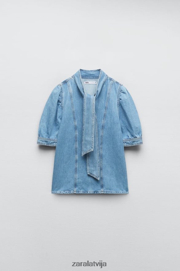 z1975 piesieta džinsa blūze sievietes Zara vidus zils 6ZTV40366 apģērbs