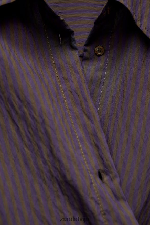 zw kolekcijas multi/pozicionāls minimālisma svītrains krekls sievietes Zara brūns/zils 6ZTV40299 apģērbs