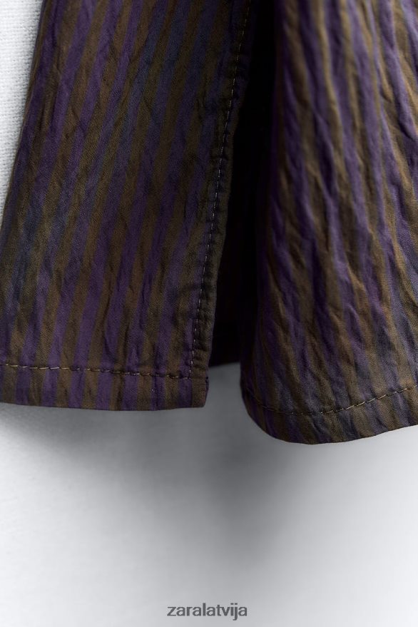 zw kolekcijas multi/pozicionāls minimālisma svītrains krekls sievietes Zara brūns/zils 6ZTV40299 apģērbs