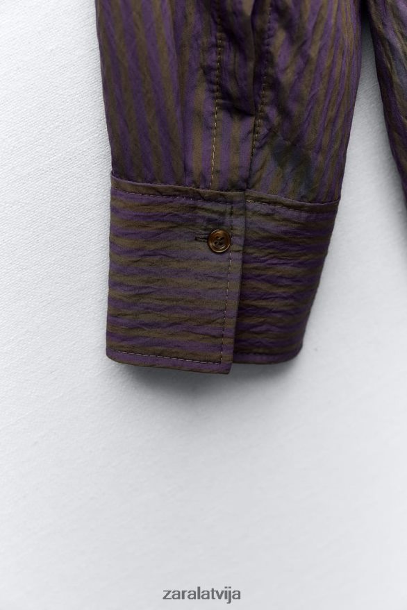 zw kolekcijas multi/pozicionāls minimālisma svītrains krekls sievietes Zara brūns/zils 6ZTV40299 apģērbs