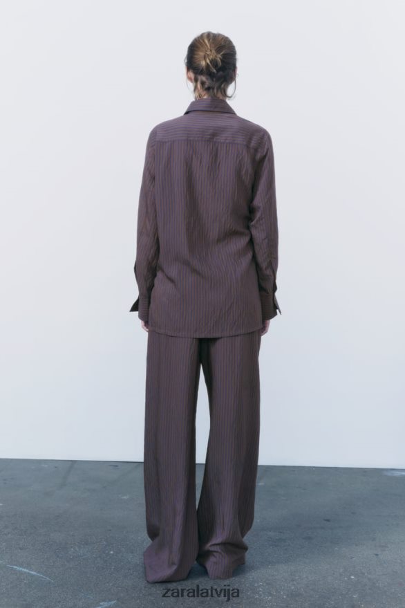 zw kolekcijas multi/pozicionāls minimālisma svītrains krekls sievietes Zara brūns/zils 6ZTV40299 apģērbs