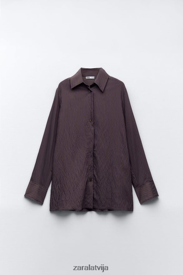 zw kolekcijas multi/pozicionāls minimālisma svītrains krekls sievietes Zara brūns/zils 6ZTV40299 apģērbs