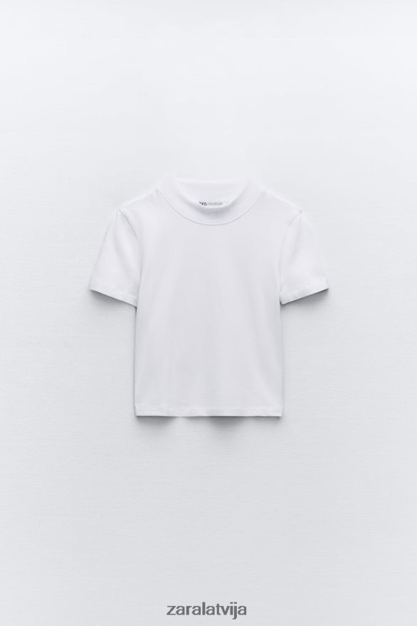T-krekls ar izsmieklu sievietes Zara balts 6ZTV40460 apģērbs