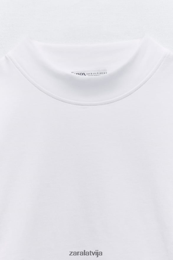 T-krekls ar izsmieklu sievietes Zara balts 6ZTV40460 apģērbs