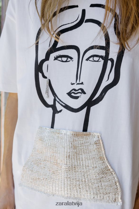 dārgakmens t-krekls sievietes Zara balts 6ZTV40464 apģērbs