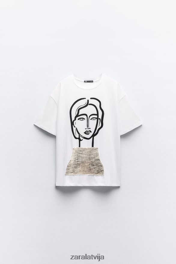 dārgakmens t-krekls sievietes Zara balts 6ZTV40464 apģērbs