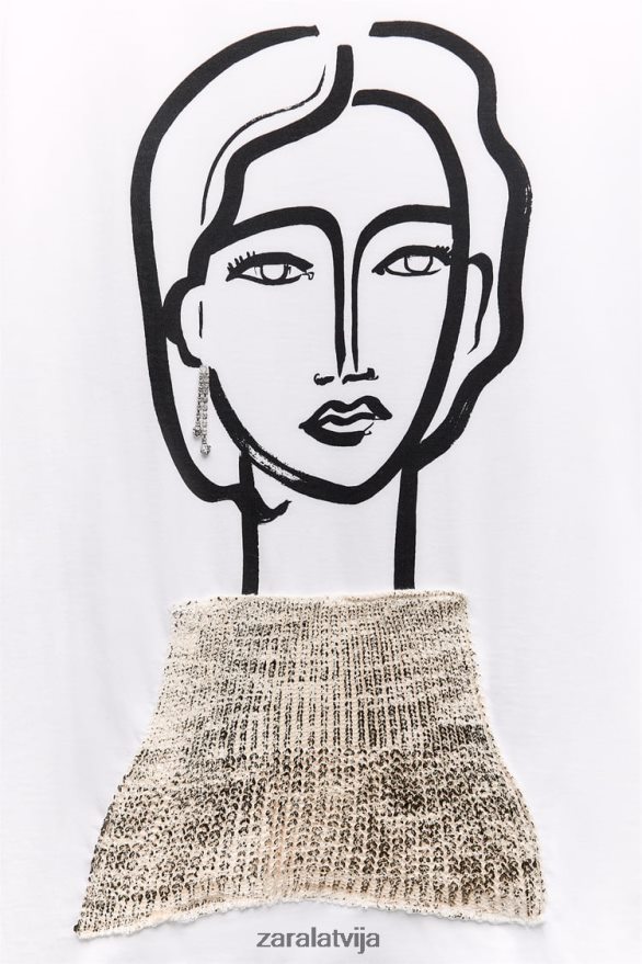 dārgakmens t-krekls sievietes Zara balts 6ZTV40464 apģērbs