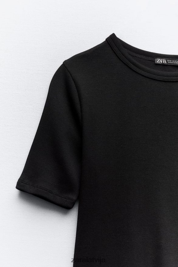 gaišs t-krekls ar ribām sievietes Zara melns 6ZTV40472 apģērbs