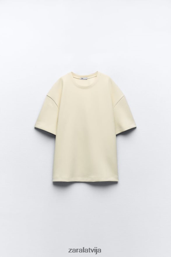 lielizmēra t-krekls sievietes Zara ekru 6ZTV40462 apģērbs