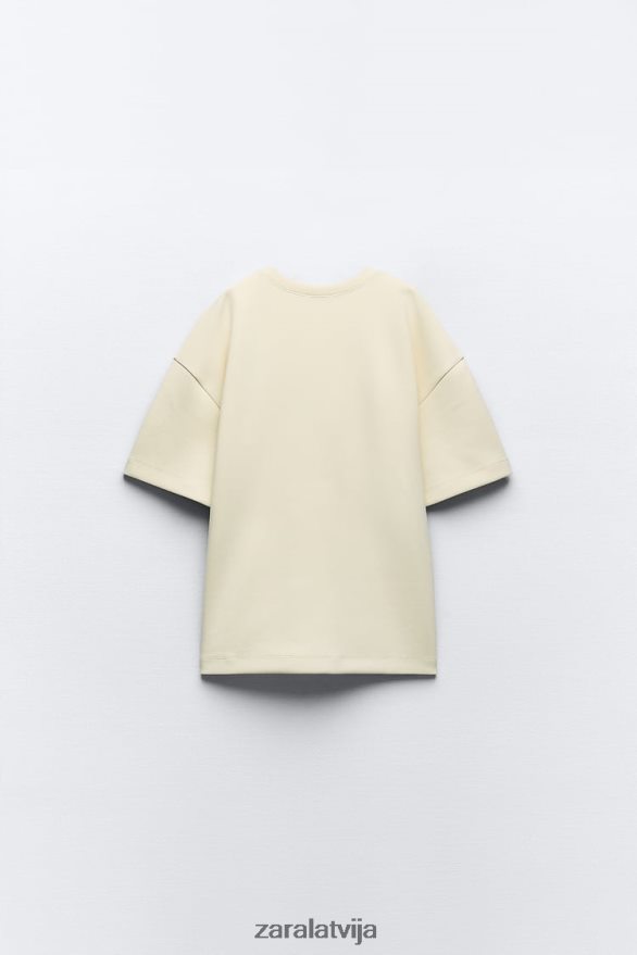 lielizmēra t-krekls sievietes Zara ekru 6ZTV40462 apģērbs