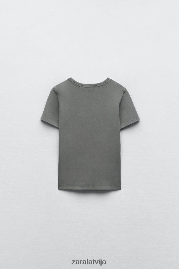 ribu t krekls sievietes Zara vidus pelēks 6ZTV40471 apģērbs