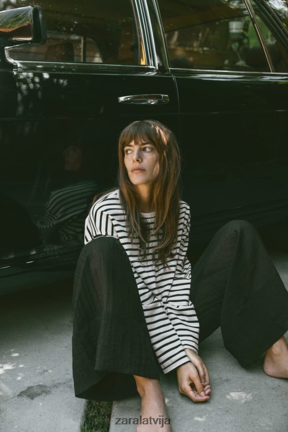 svītrains krekls sievietes Zara melns balts 6ZTV40474 apģērbs