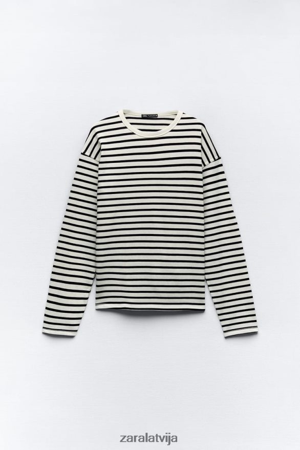 svītrains krekls sievietes Zara melns balts 6ZTV40474 apģērbs