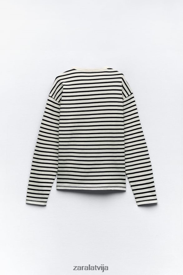 svītrains krekls sievietes Zara melns balts 6ZTV40474 apģērbs