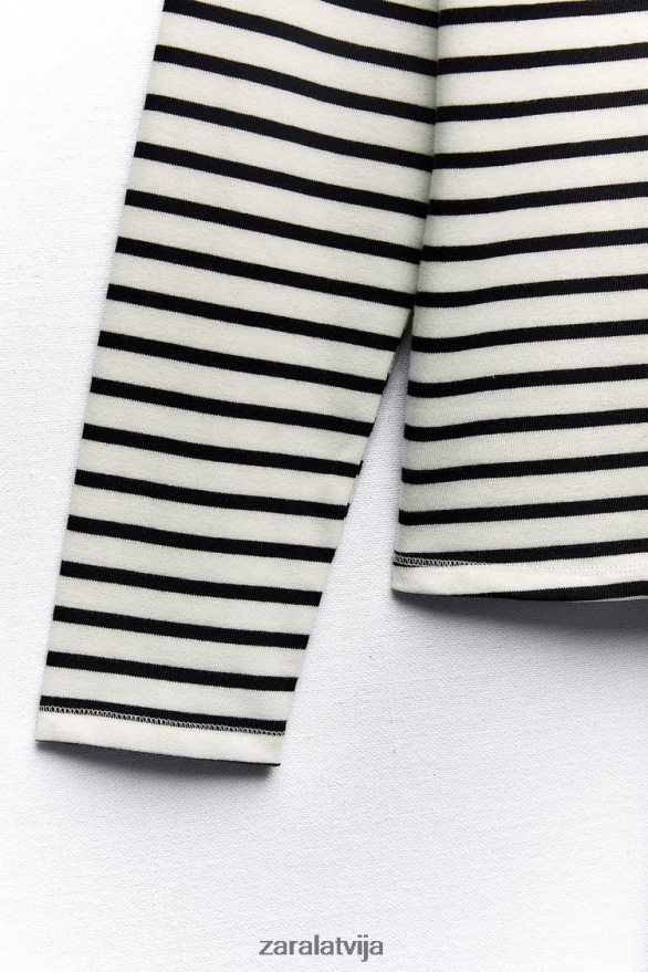 svītrains krekls sievietes Zara melns balts 6ZTV40474 apģērbs