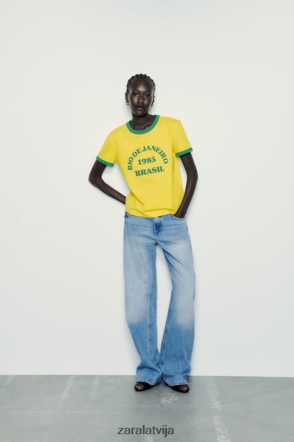 teksta t-krekls sievietes Zara dzeltens 6ZTV40473 apģērbs