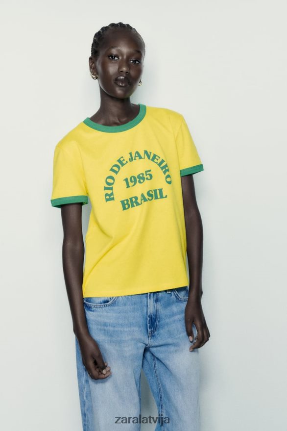teksta t-krekls sievietes Zara dzeltens 6ZTV40473 apģērbs