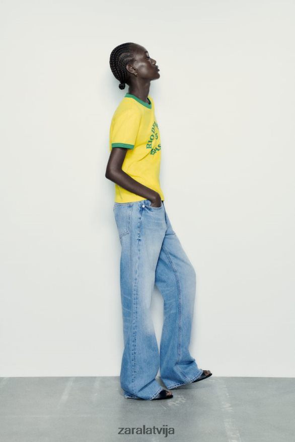 teksta t-krekls sievietes Zara dzeltens 6ZTV40473 apģērbs