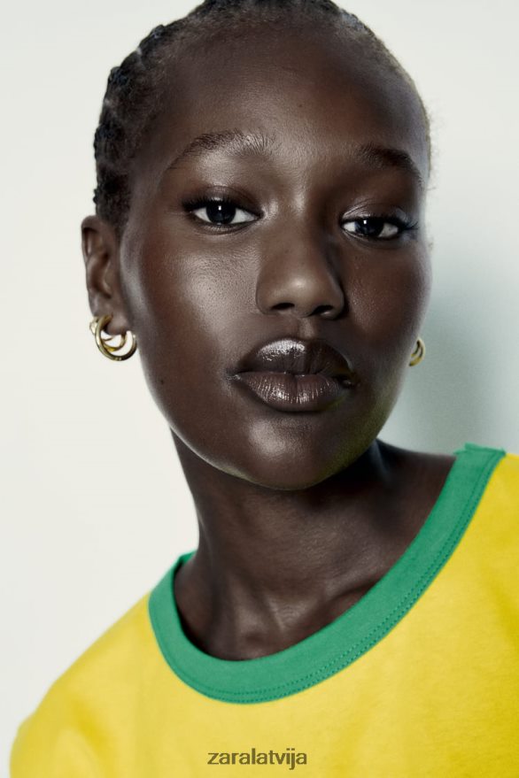 teksta t-krekls sievietes Zara dzeltens 6ZTV40473 apģērbs