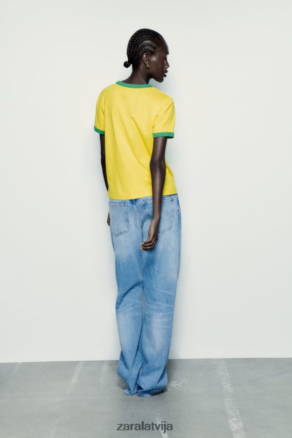 teksta t-krekls sievietes Zara dzeltens 6ZTV40473 apģērbs