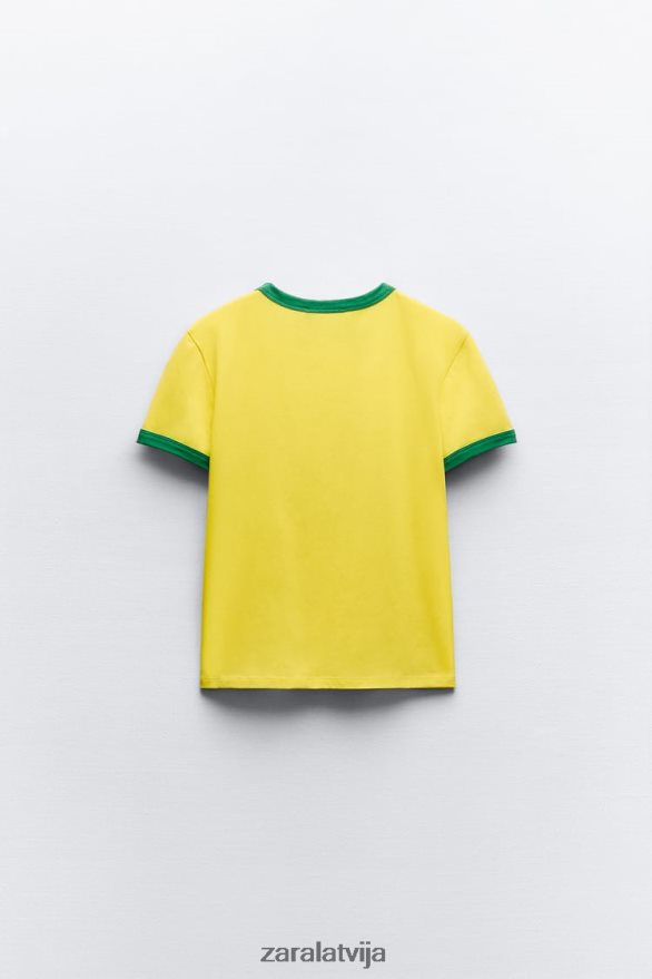 teksta t-krekls sievietes Zara dzeltens 6ZTV40473 apģērbs