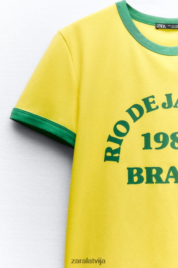 teksta t-krekls sievietes Zara dzeltens 6ZTV40473 apģērbs