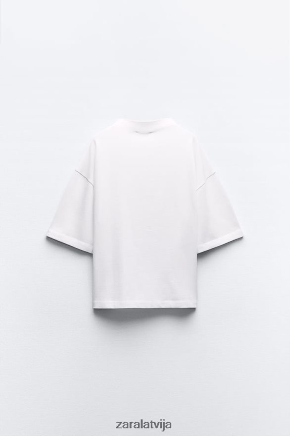 trīs ceturtdaļas gara t-krekls ar izgriezumu sievietes Zara balts 6ZTV40459 apģērbs