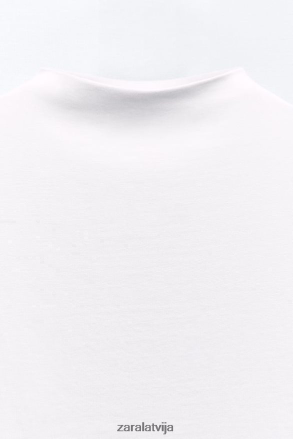 trīs ceturtdaļas gara t-krekls ar izgriezumu sievietes Zara balts 6ZTV40459 apģērbs